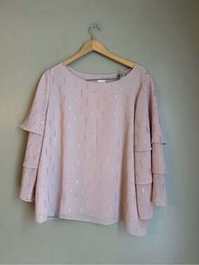 Chico's Pink Tiered Sleeve Bateau Neck Blouse Size 2